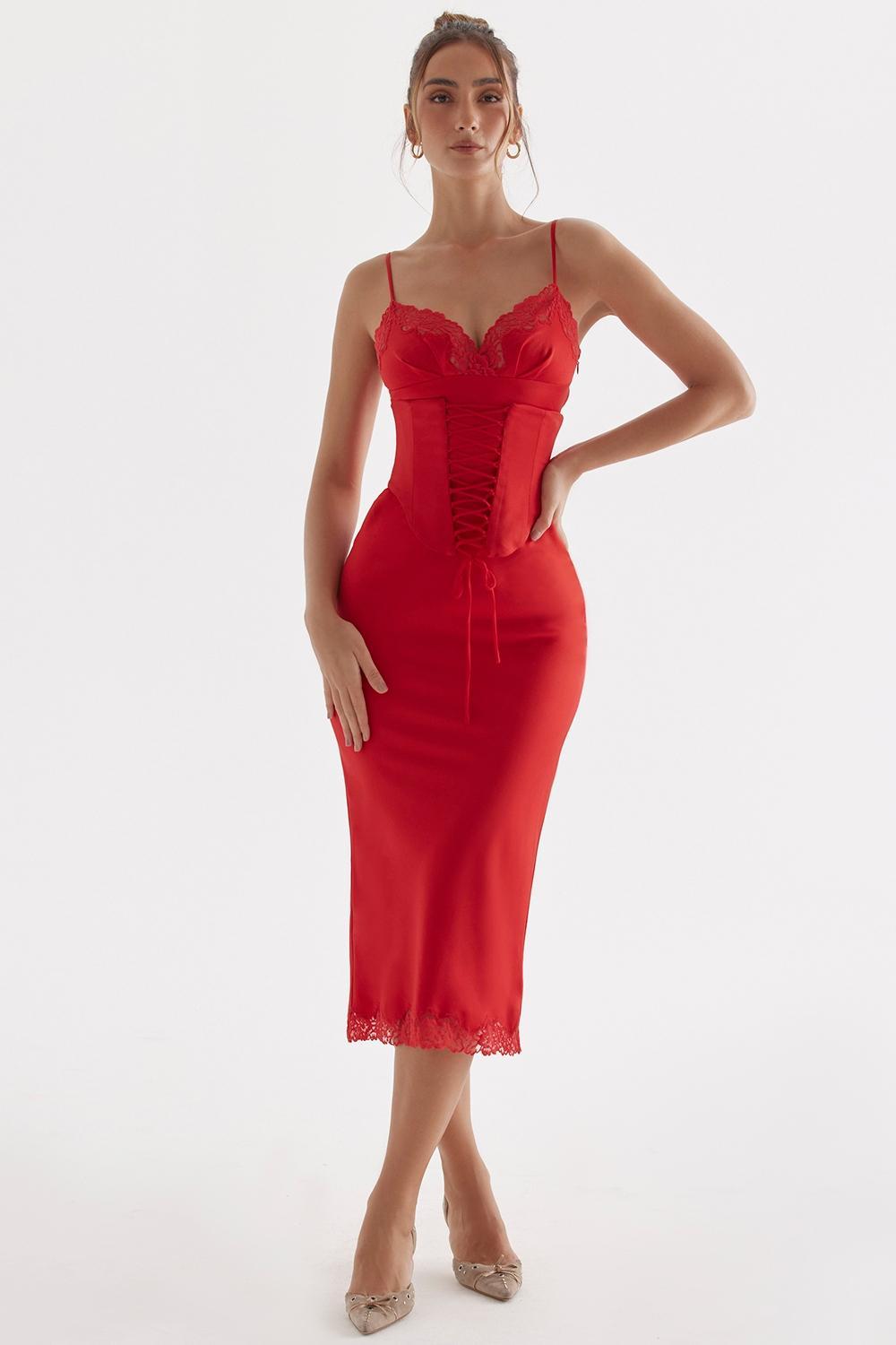 Salma  red rose satin slip dress Product Image