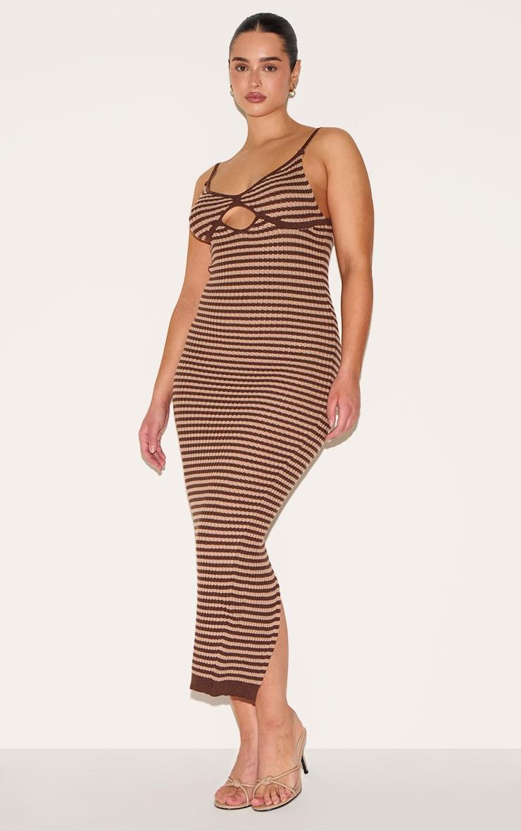 Shape Mocha Crochet Striped Strappy Maxi Dress Product Image