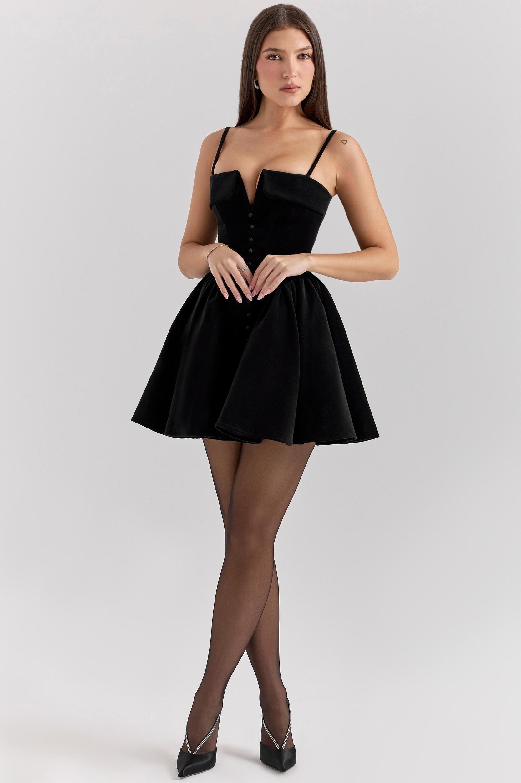 Selina  black velvet tulle mini dress Product Image