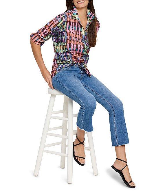 NIC + ZOE Crinkle Geo Dot Print Collar Neck Long Sleeve Button Front Shirt Product Image