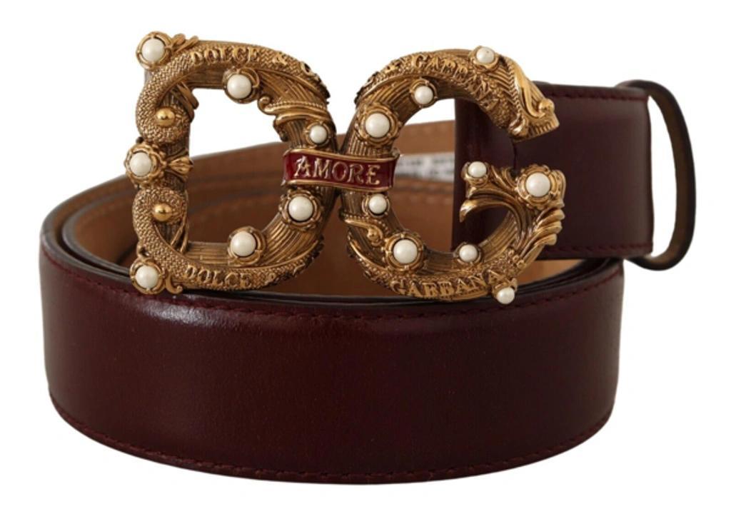 DOLCE & GABBANA Bordeaux Leather Brass Logo Buckle Baroque Amore Belt Product Image