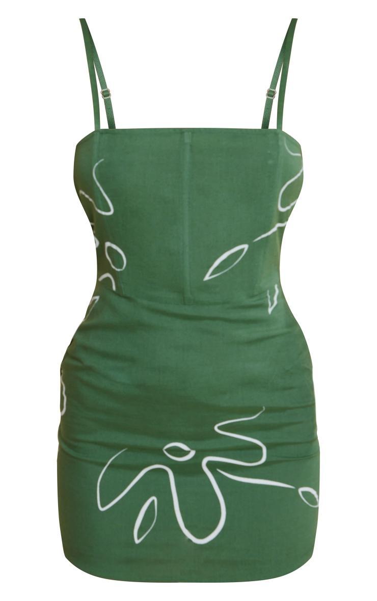 Khaki Print Linen Look Strappy Bodycon Dress Product Image