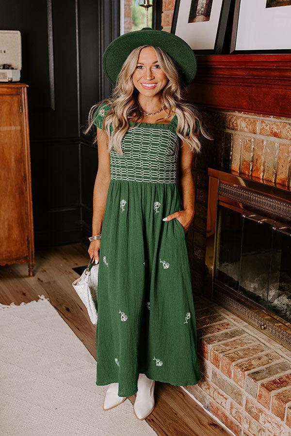 Napa Nights Smocked Midi in Hunter Green Product Image