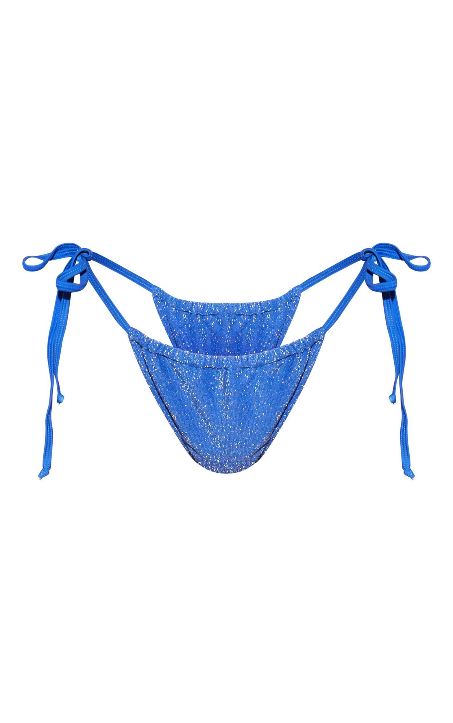 Blue Heart Trim Glitter Tie Side Bikini Bottoms Product Image