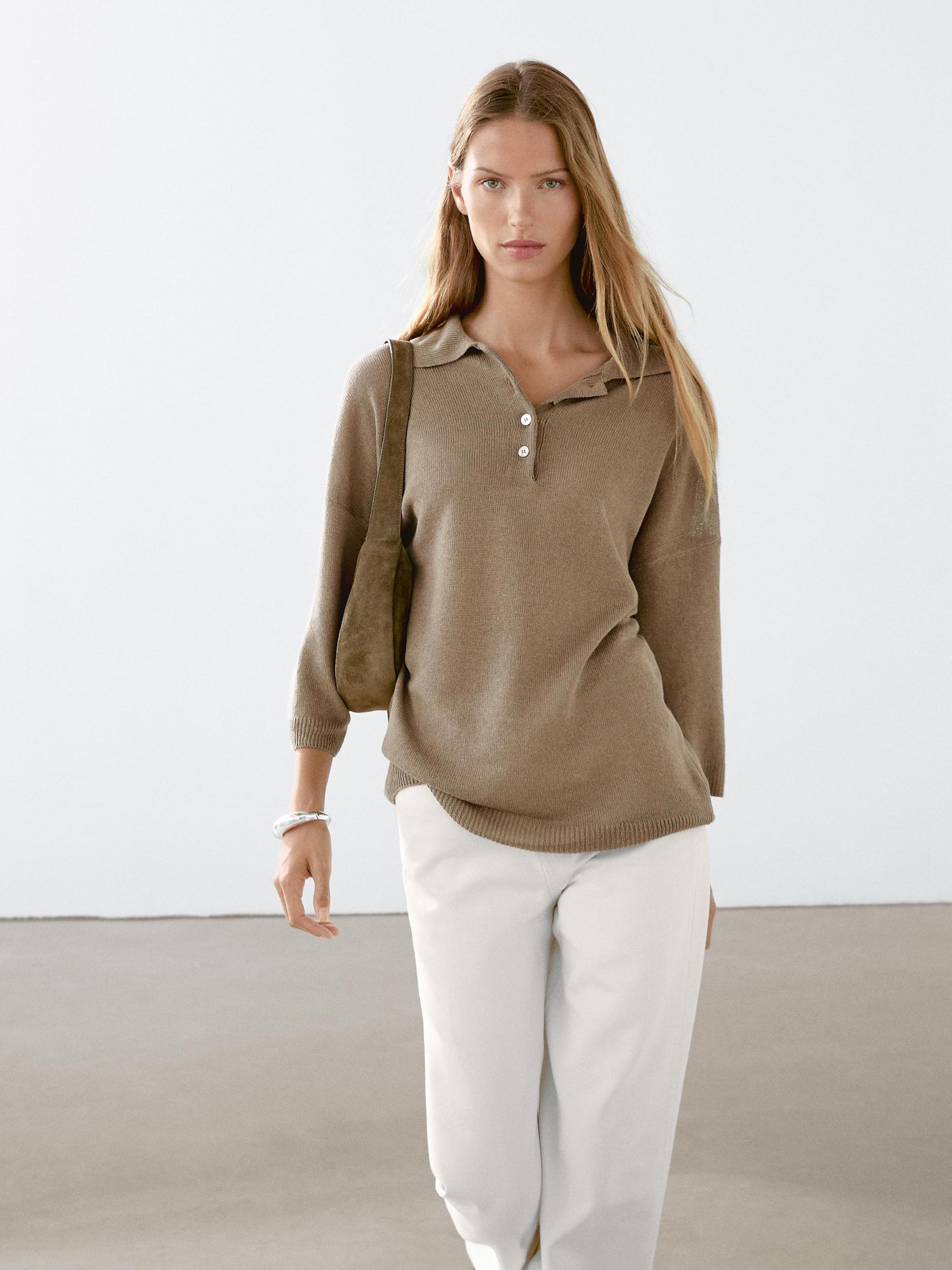 Oversize knit sweater with polo collar Product Image