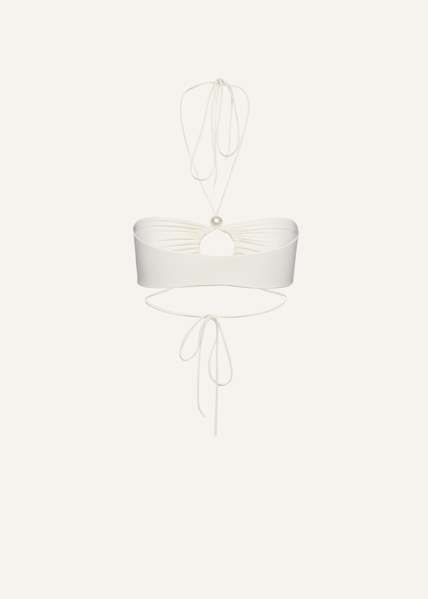 Halterneck pearl bandeau top in cream Product Image