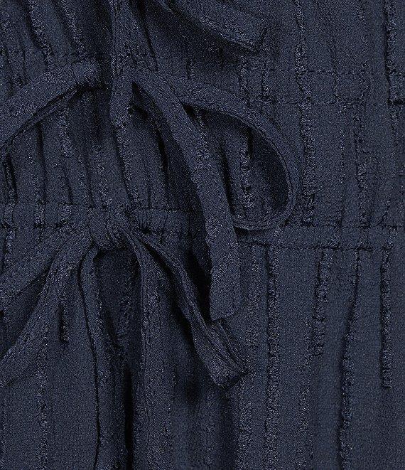 Leslie Fay Knit Jacquard 3/4 Sleeve V-Neck Tiered A-Line Tiered Midi Dress Product Image
