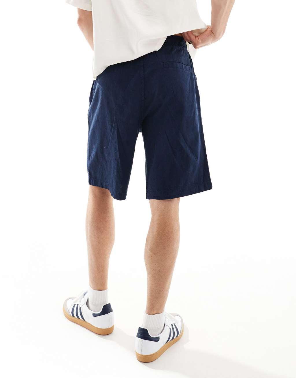 Jack & Jones loose fit linen shorts in navy Product Image