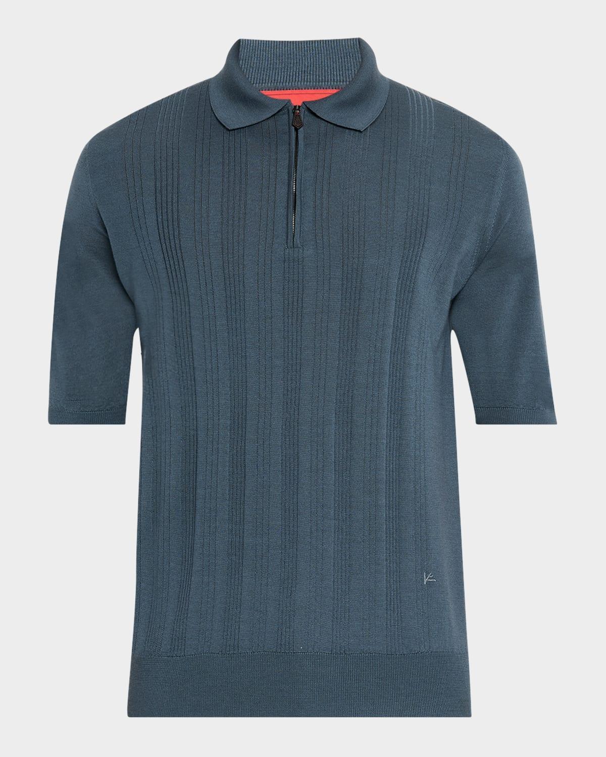 Mens Stripe Knit Short-Sleeve Polo Sweater Product Image