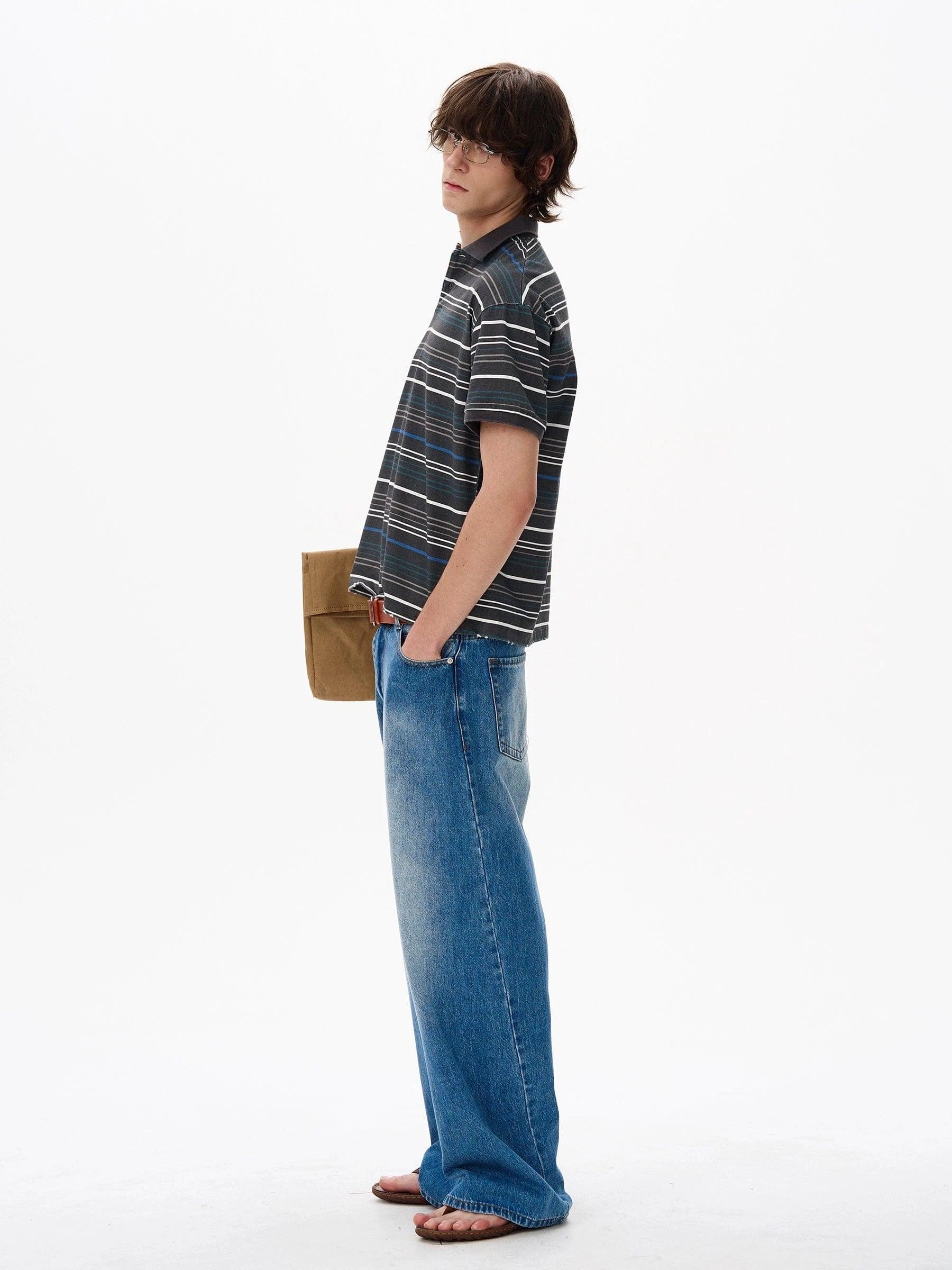 RT No. 18191 WASHED BLUE DENIM STRAIGHT JEANS Product Image