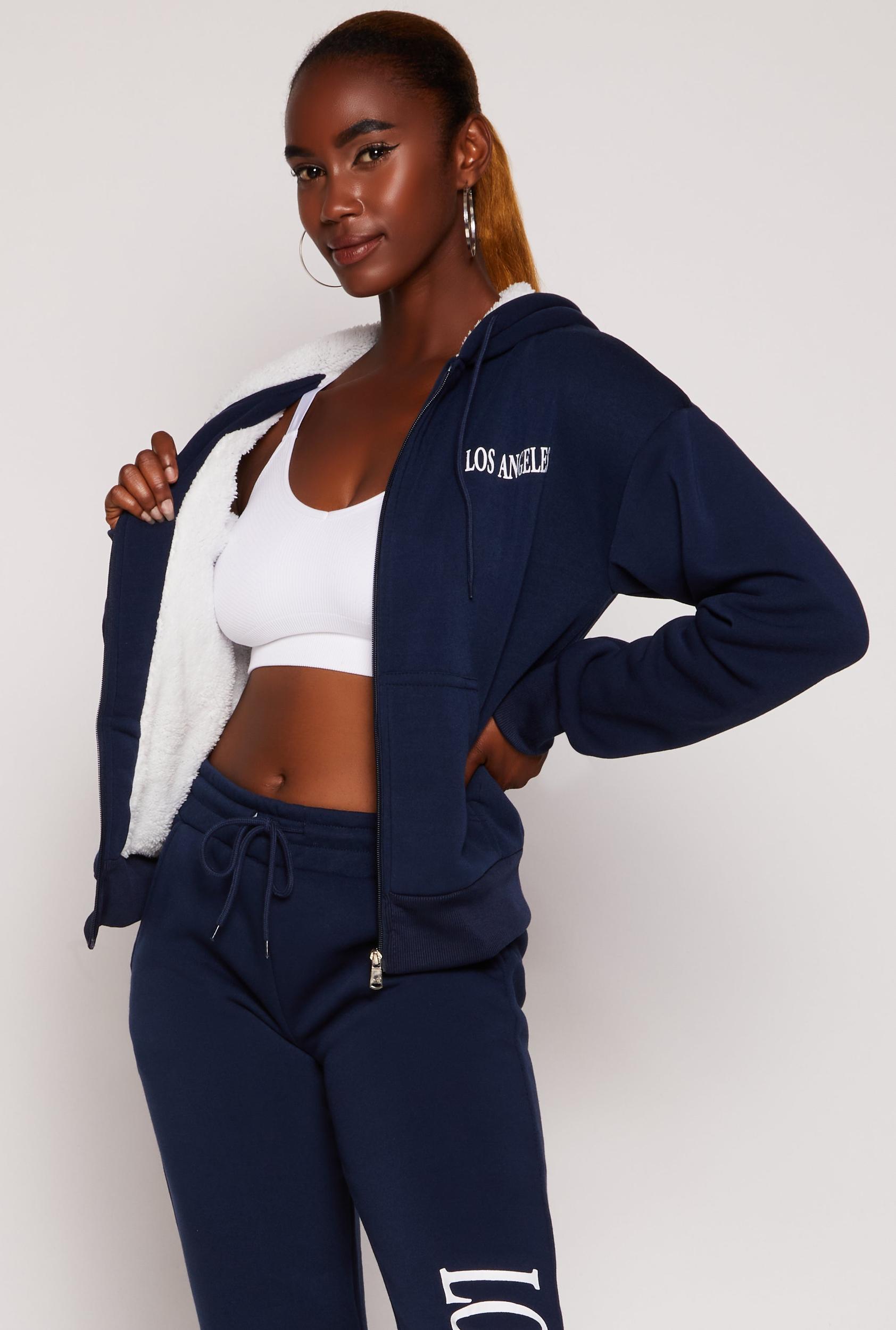 Womens City Graphic Sherpa Lined Zip Front Hoodie Product Image