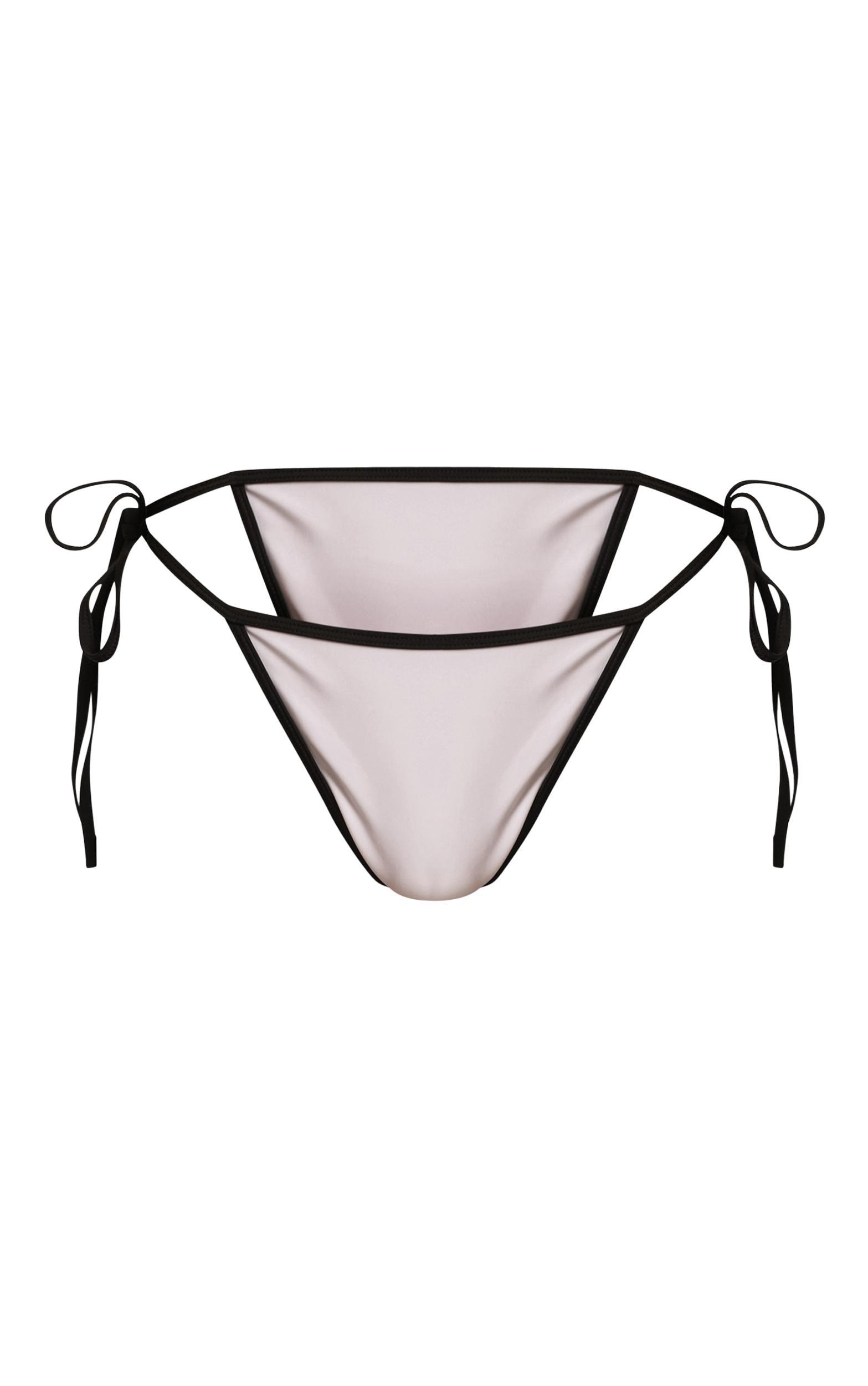 White Contrast Binding Tie Side Bikini Bottom Product Image