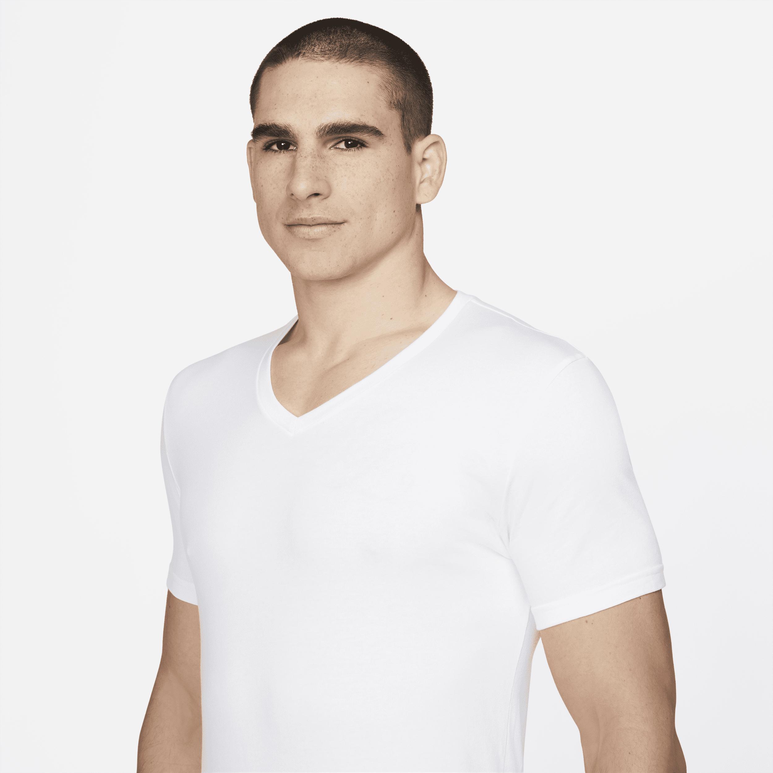 Men's Nike Dri-FIT Essential Cotton Stretch 2-Pack V-neck Undershirts, Size: Large, White Product Image