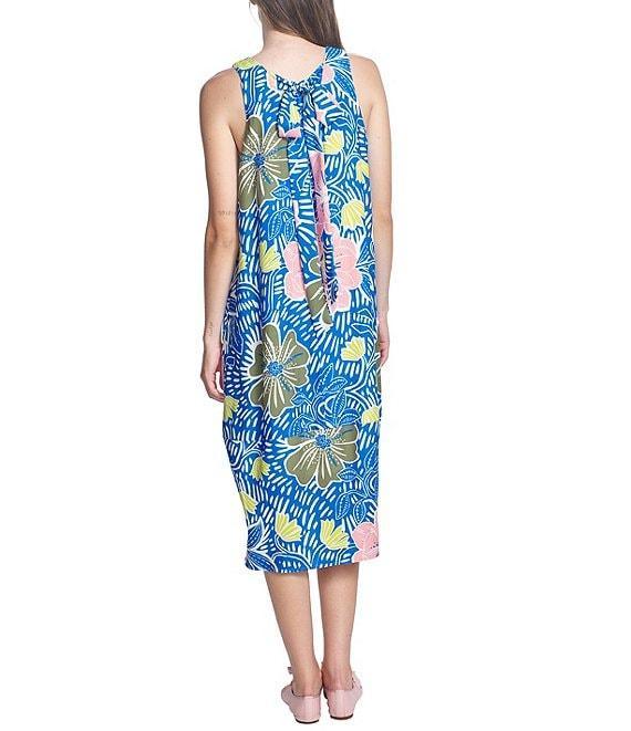 COREY LYNN CALTER Esmerelda Floral Crepe V-Neck Sleeveless Tie Back Midi Dress Product Image