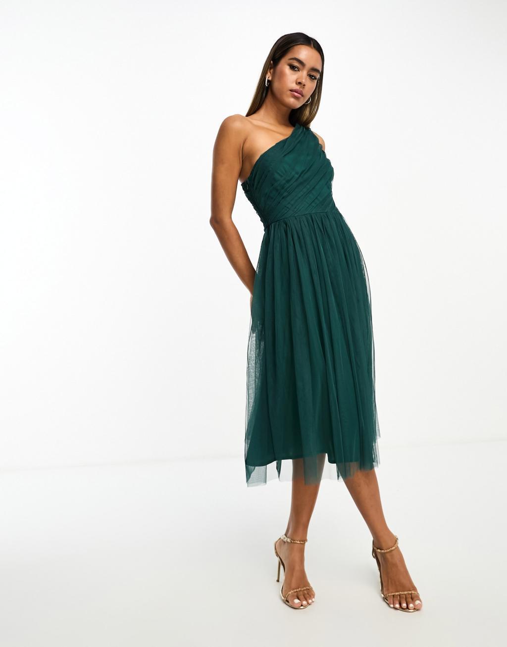 Anaya Bridesmaid tulle one shoulder maxi dress Product Image
