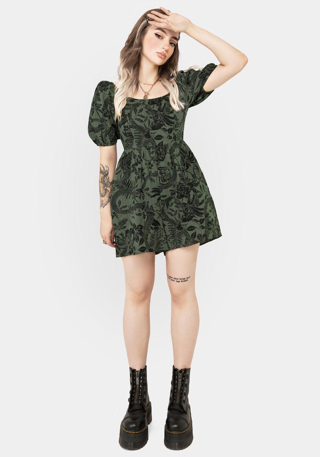 Bashe Cotton Puff Sleeve Playsuit - Green Product Image