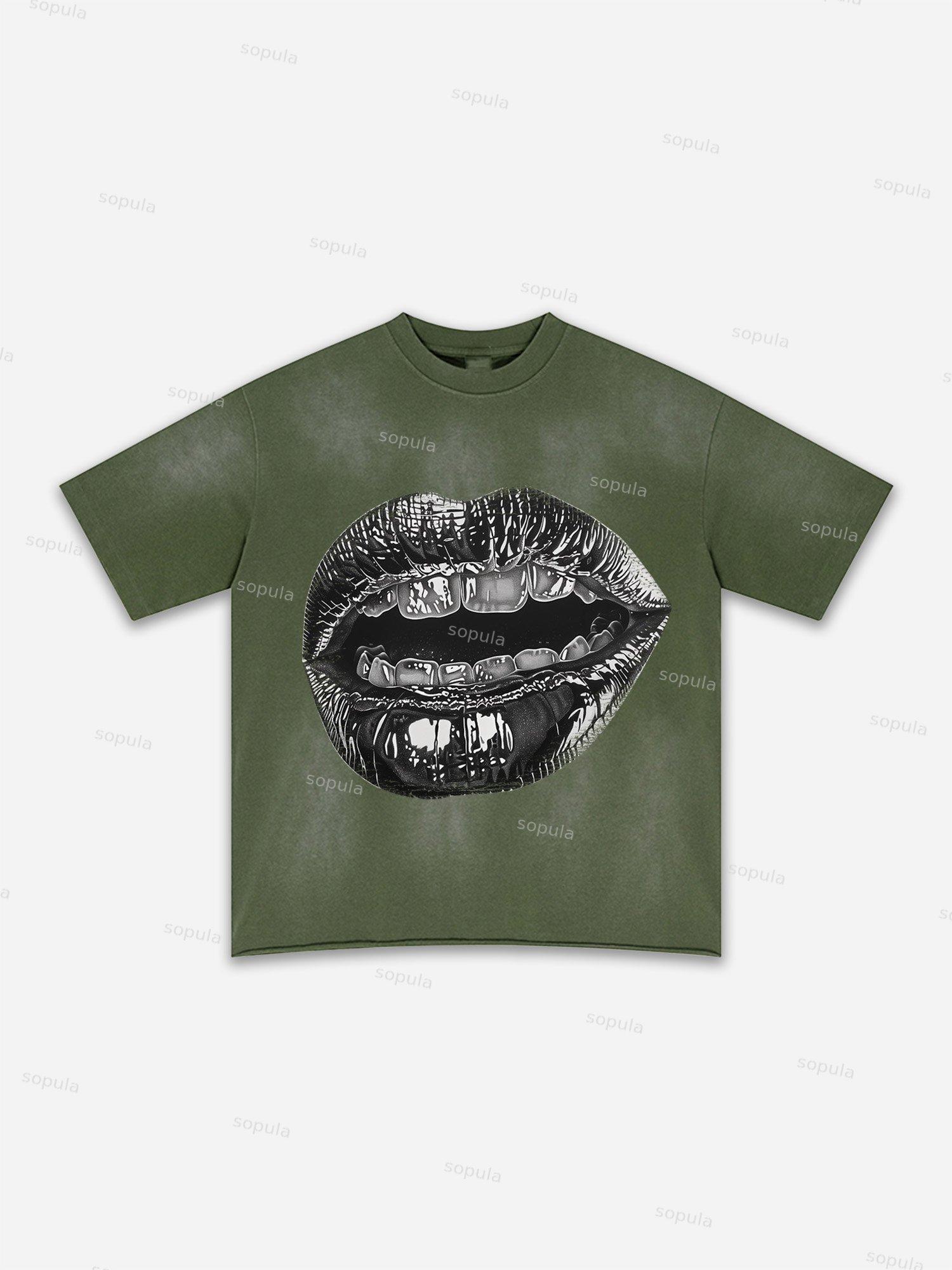 Lips Graphic Print Washed T-shirt Product Image