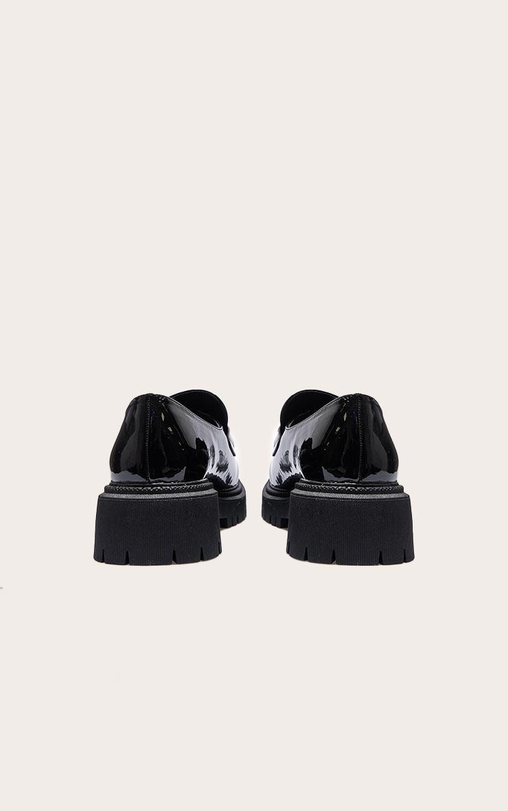 Black PU Round Toe Chunky Sole Chain Loafers Product Image
