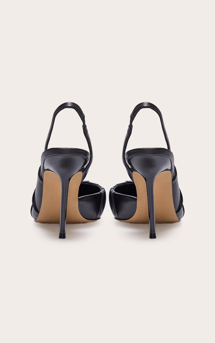 Black Pu Point Toe Ruched Sling Back High Stiletto Heeled Courts Product Image