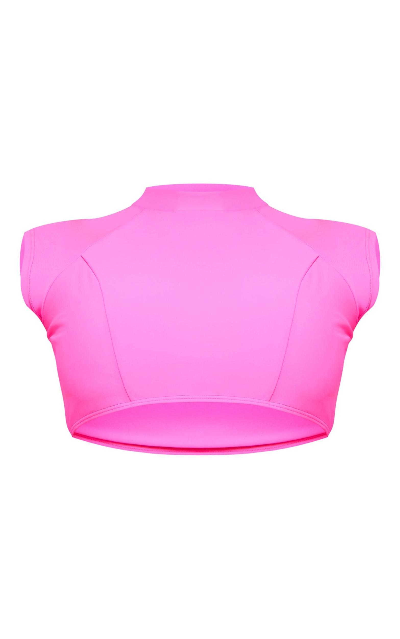 Pink High Neck Short Sleeve Swim Top Product Image