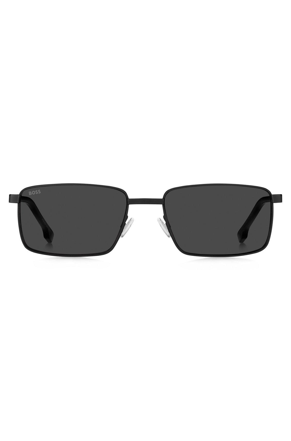 Black-steel sunglasses with striped hinge Product Image