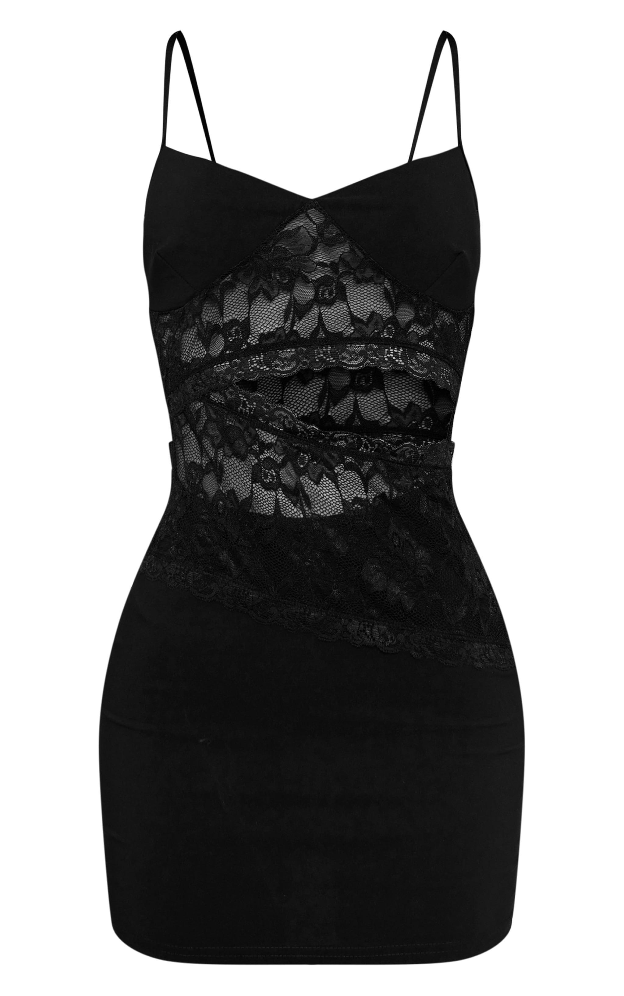 Black Stretch Woven Mesh Panelling Cut Out Mini Dress Product Image