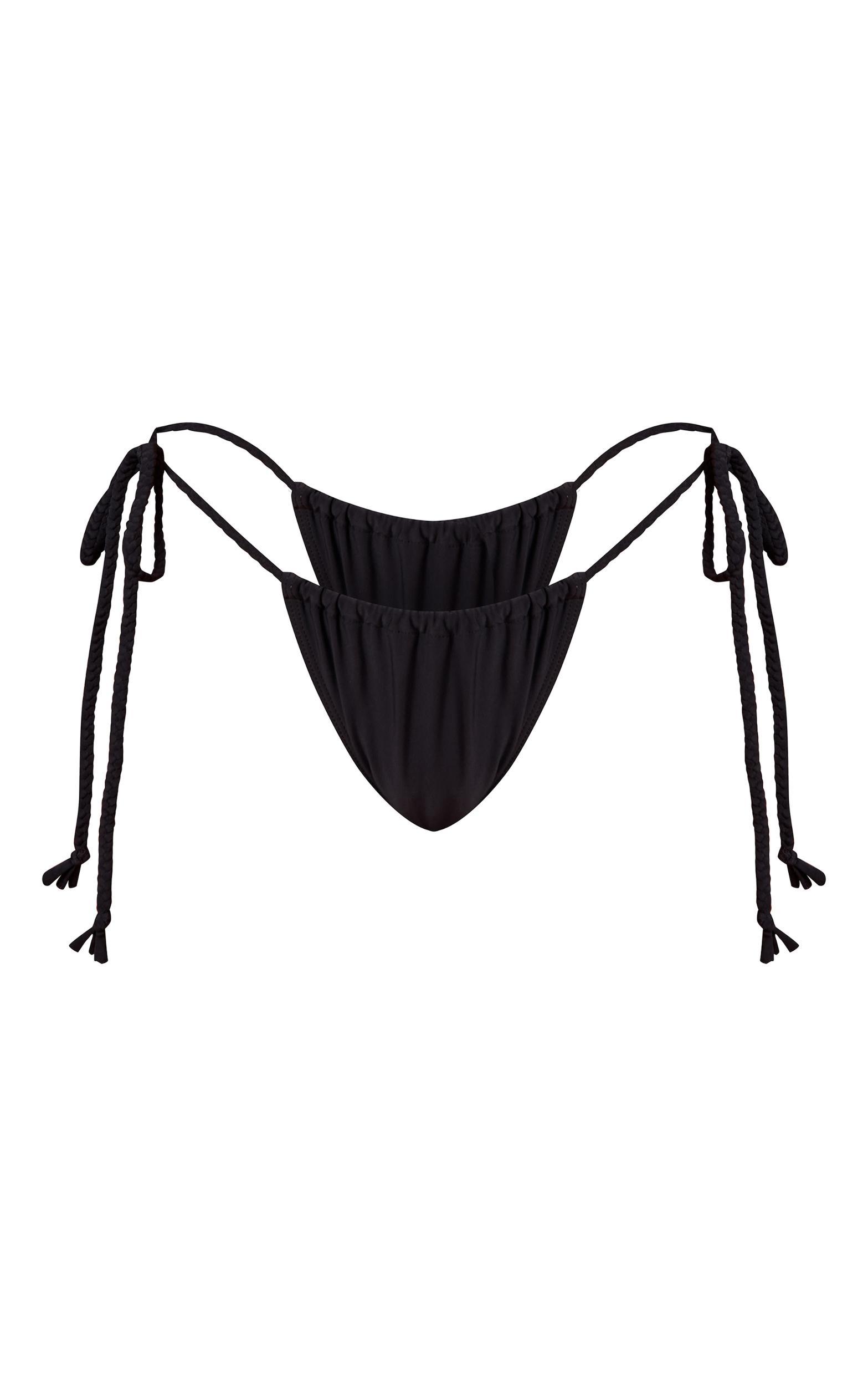 Black Plaited Tanga Thong Bikini Bottoms Product Image