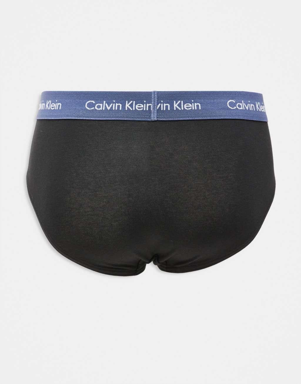 Calvin Klein Cotton Stretch 3 pack hipster briefs with colored waistband in black Product Image