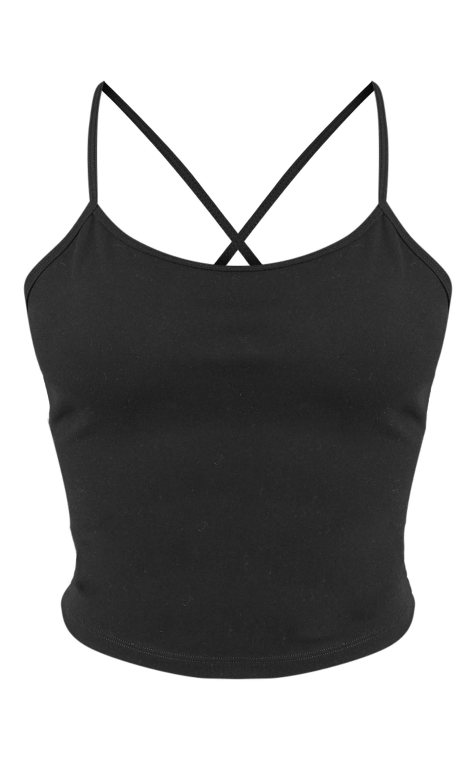 Petite Black Snatched Sculpt Cross Over Back Cami Top Product Image