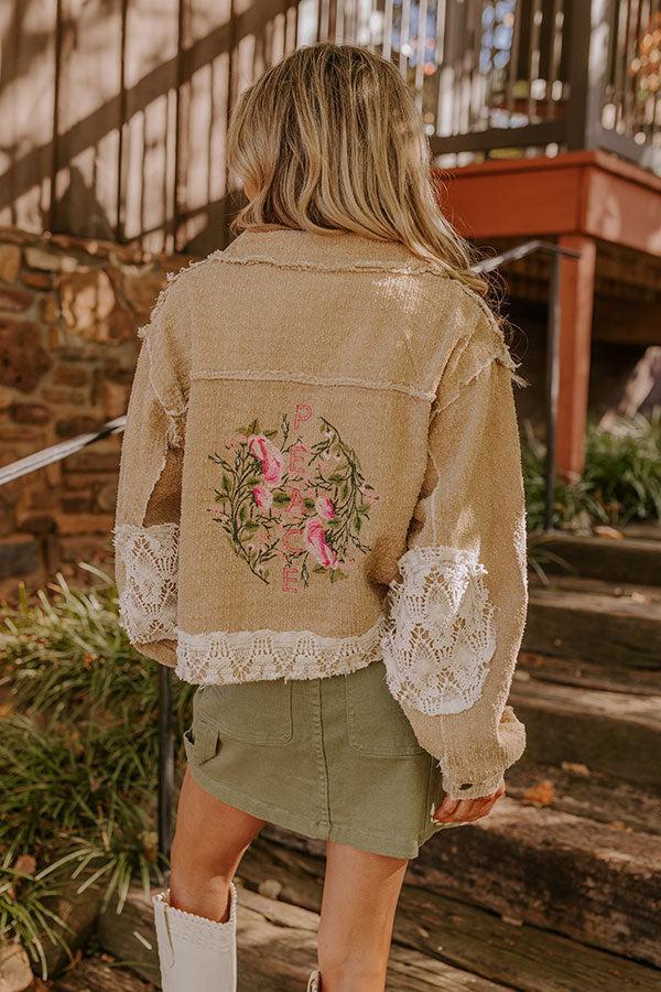 Boho Lifestyle Embroidered Jacket in Khaki Product Image