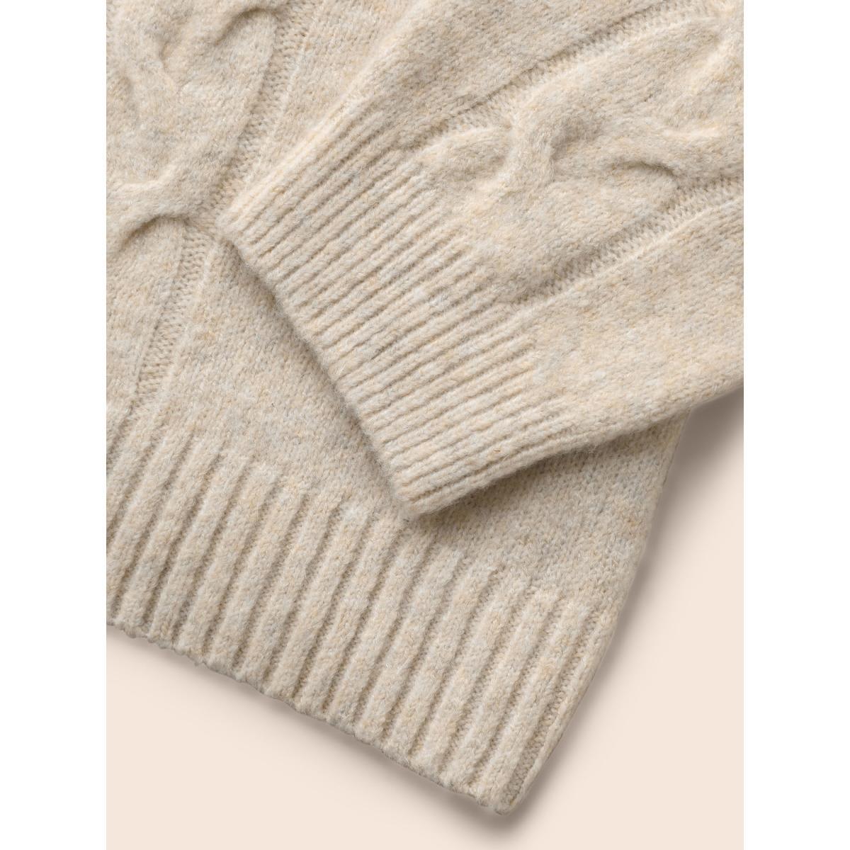 Plus Size Supersoft Essentials Solid Cable Knit Puff Sleeve Pullover Apricot Women Casual Long Sleeve V-neck Everyday Pullovers BloomChic 28/5X Product Image