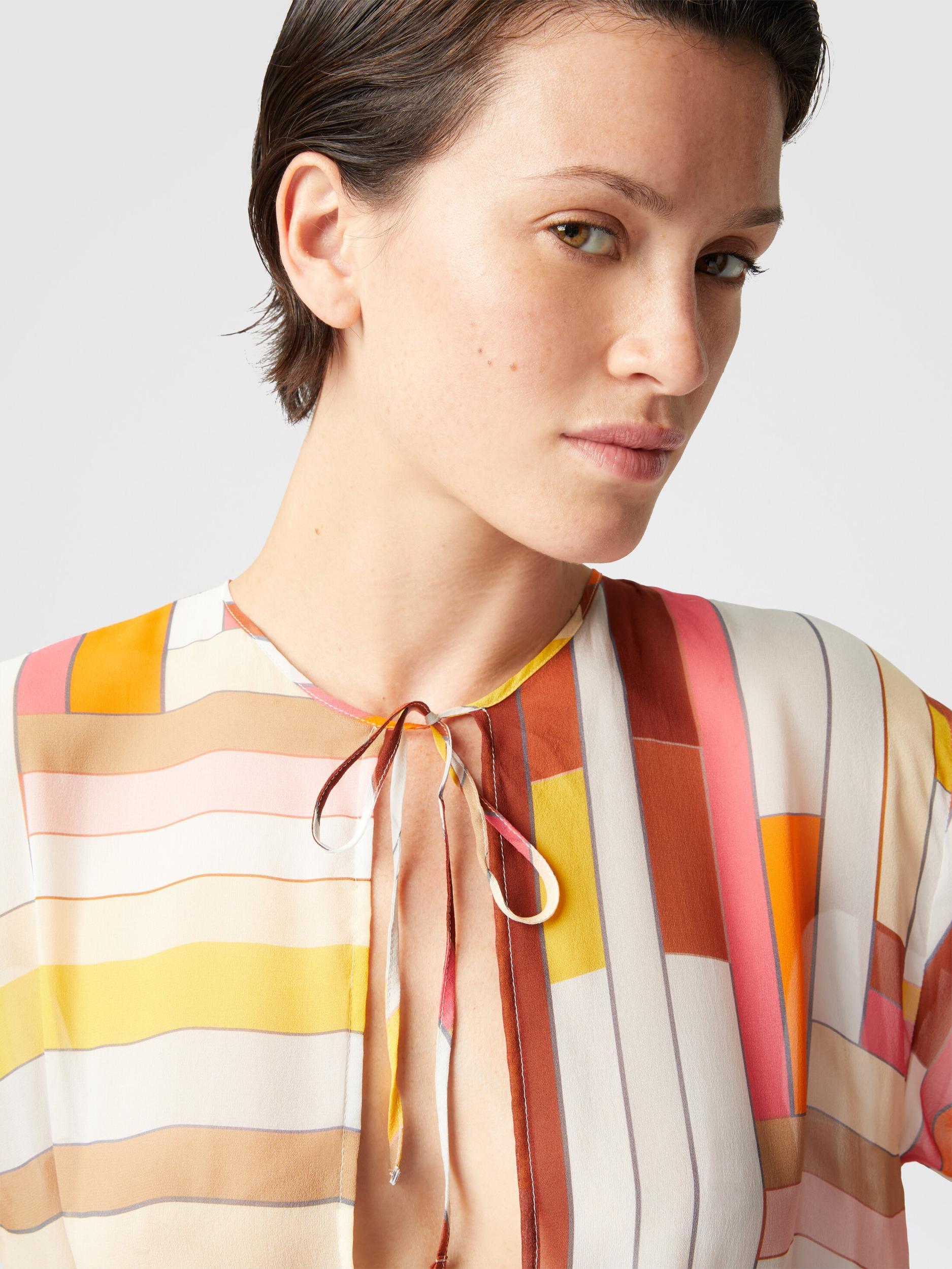 Long cover-up dress in printed silk with long sleeves Product Image