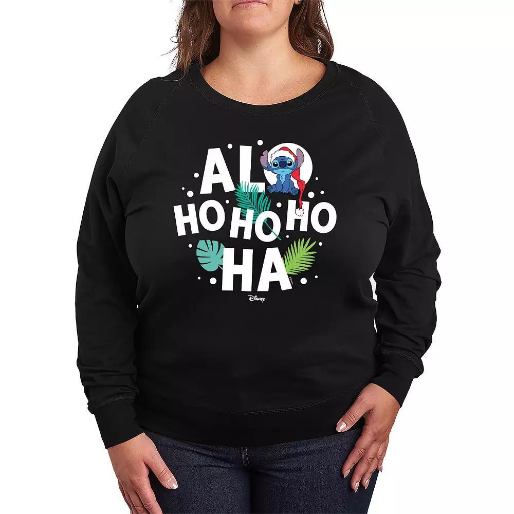 Disneys Lilo & Stitch Plus Size Alo Ho Ho Ho Ha French Terry Long Sleeve Tee, Womens Product Image