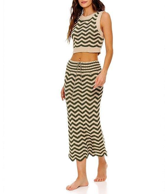 Agua Bendita Mira Chevron Embroidered Knit Pull-On Coordinating Midi Skirt Product Image
