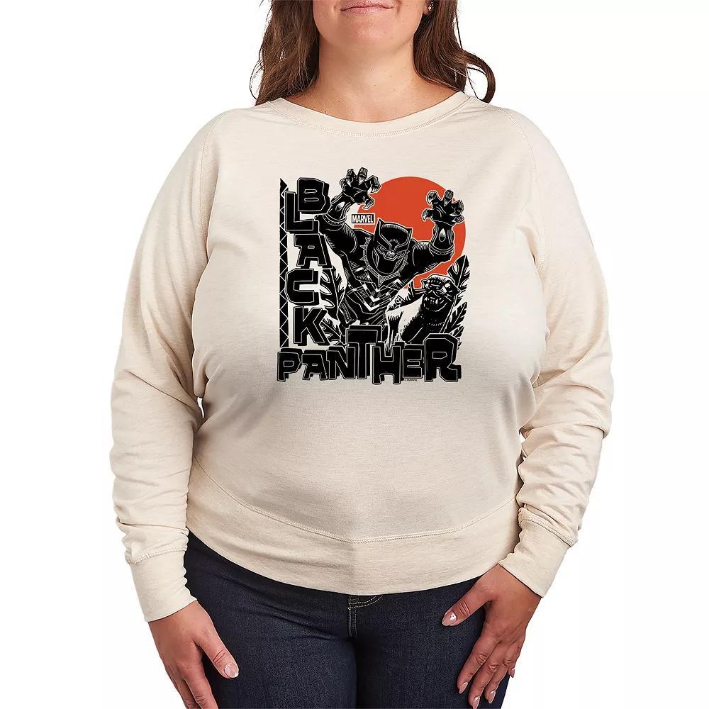 Plus Size Black Panther Linocut French Terry Long Sleeve Tee, Womens Product Image