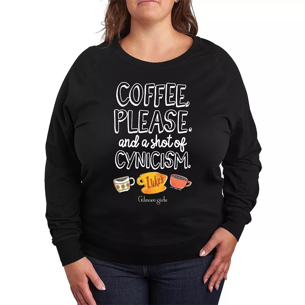 Plus Size Gilmore Girls Coffee Shot of Cynicism French Terry Long Sleeve Tee, Womens Product Image