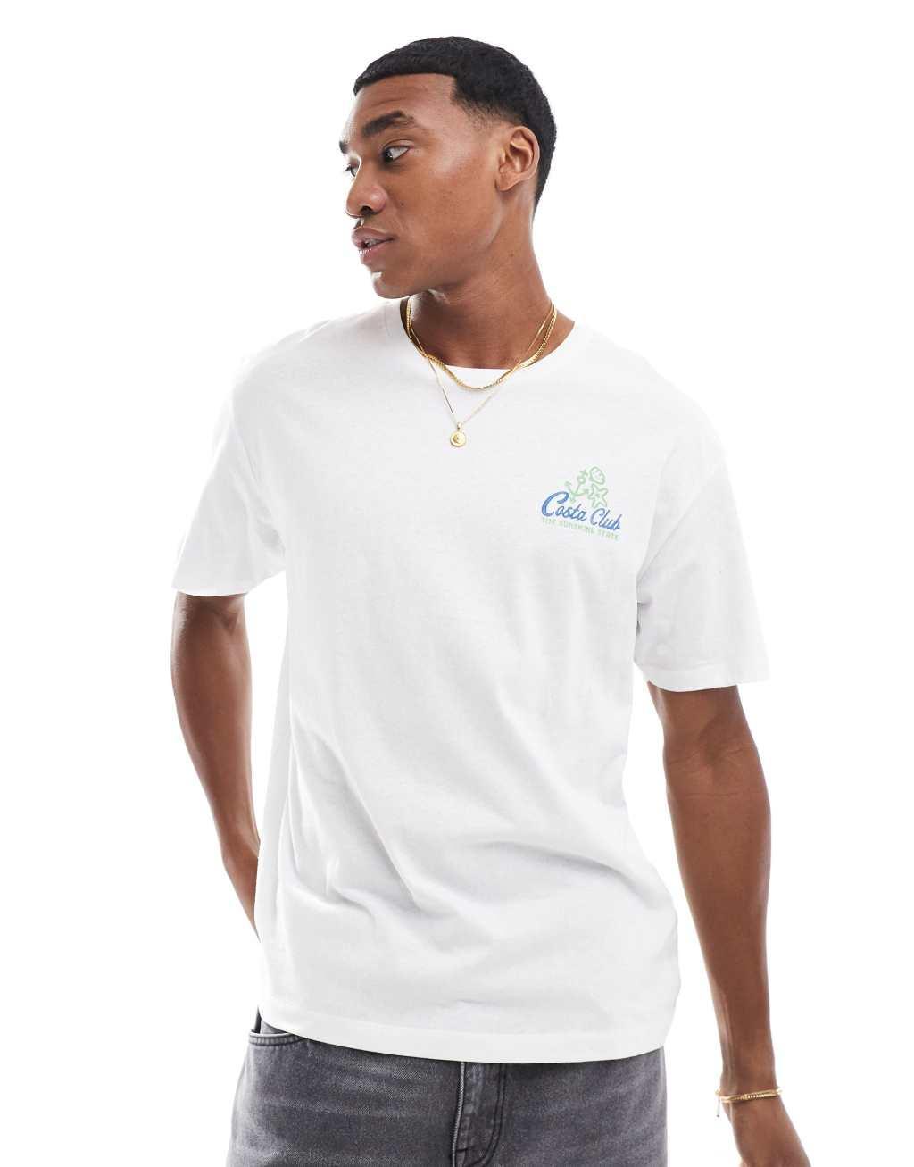 Jack & Jones oversized T-shirt with Costa Club print in white Product Image