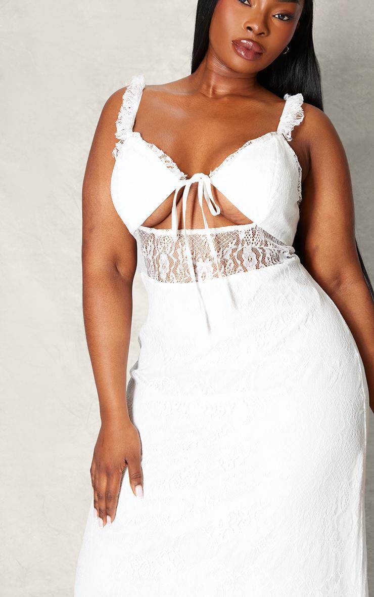 Plus White Lace Tie Front Bust Detail Maxi Dress Product Image