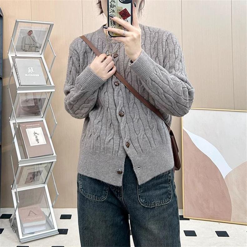 Round Neck Cable Knit Cardigan Product Image