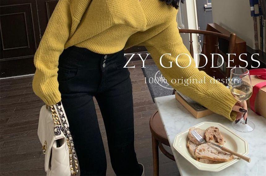 V-Neck Plain Sweater Product Image