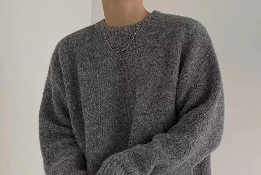 Crew Neck Plain Oversized Sweater Product Image