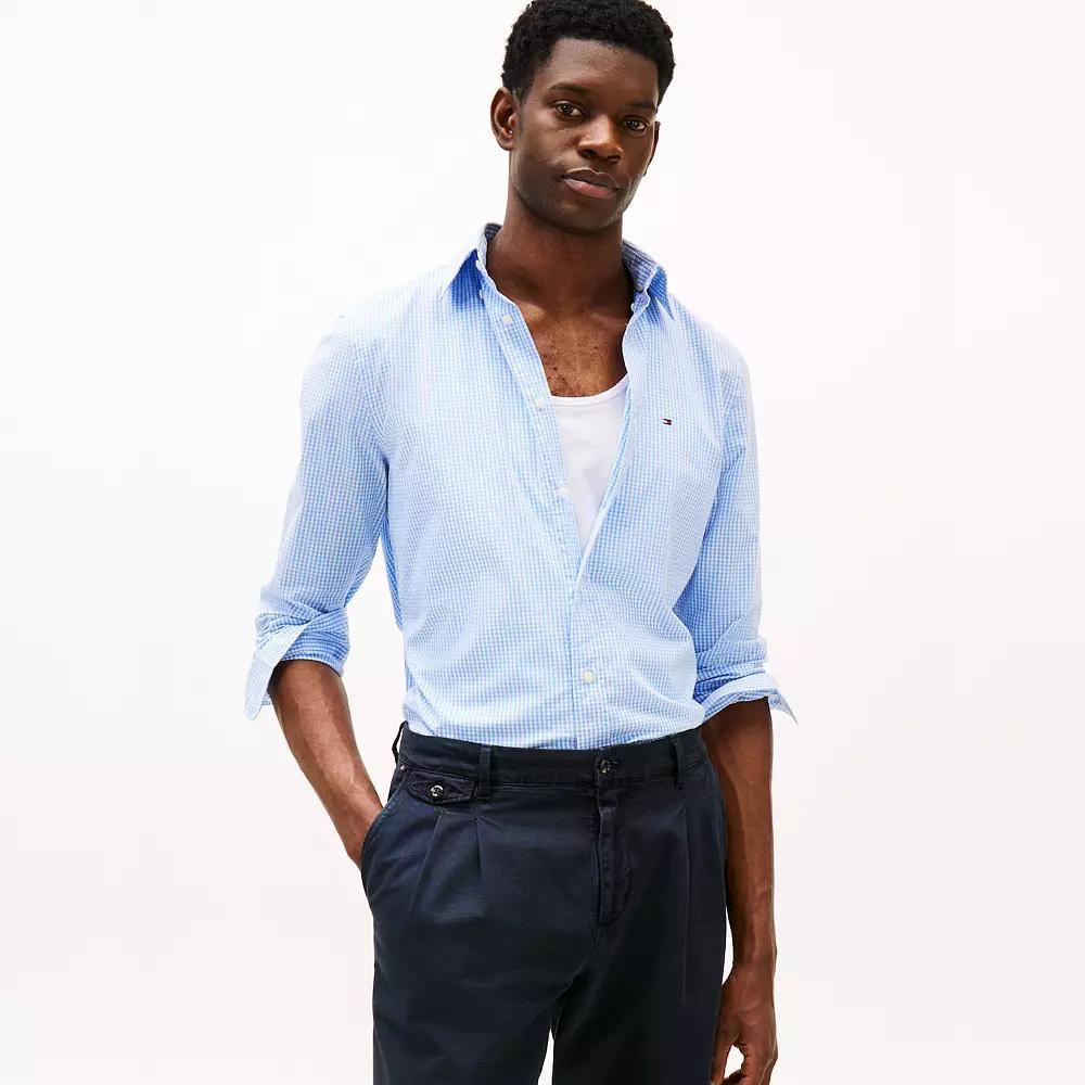 Men's Tommy Hilfiger Flex Poplin Gingham Long Sleeve Shirt, Size: Large, Sweet Blue Gingham Product Image
