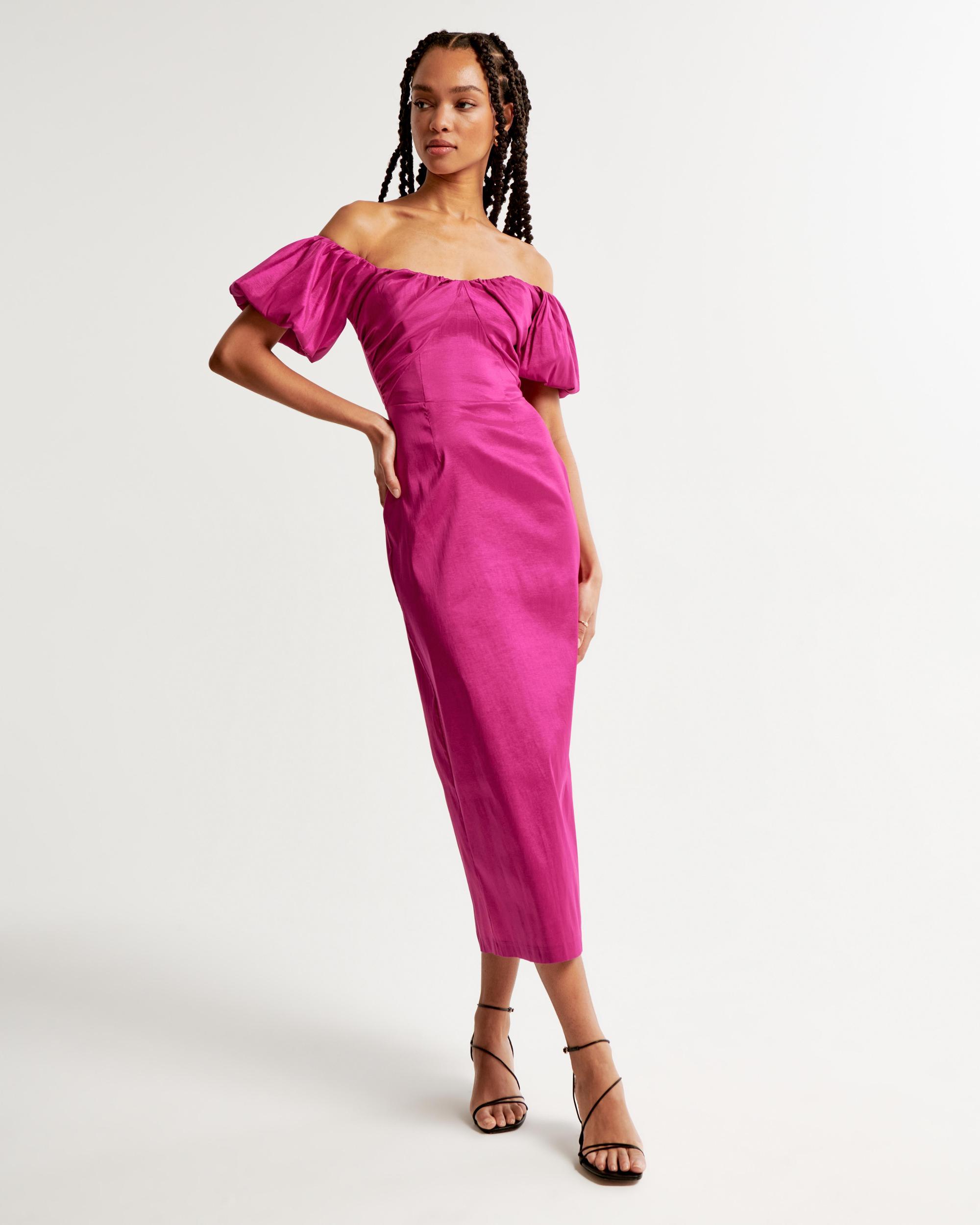 Taffeta Off-The-Shoulder Midi Dress Product Image