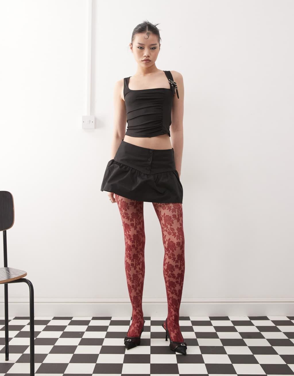 Motel alexia ruched buckle strap top in black Product Image