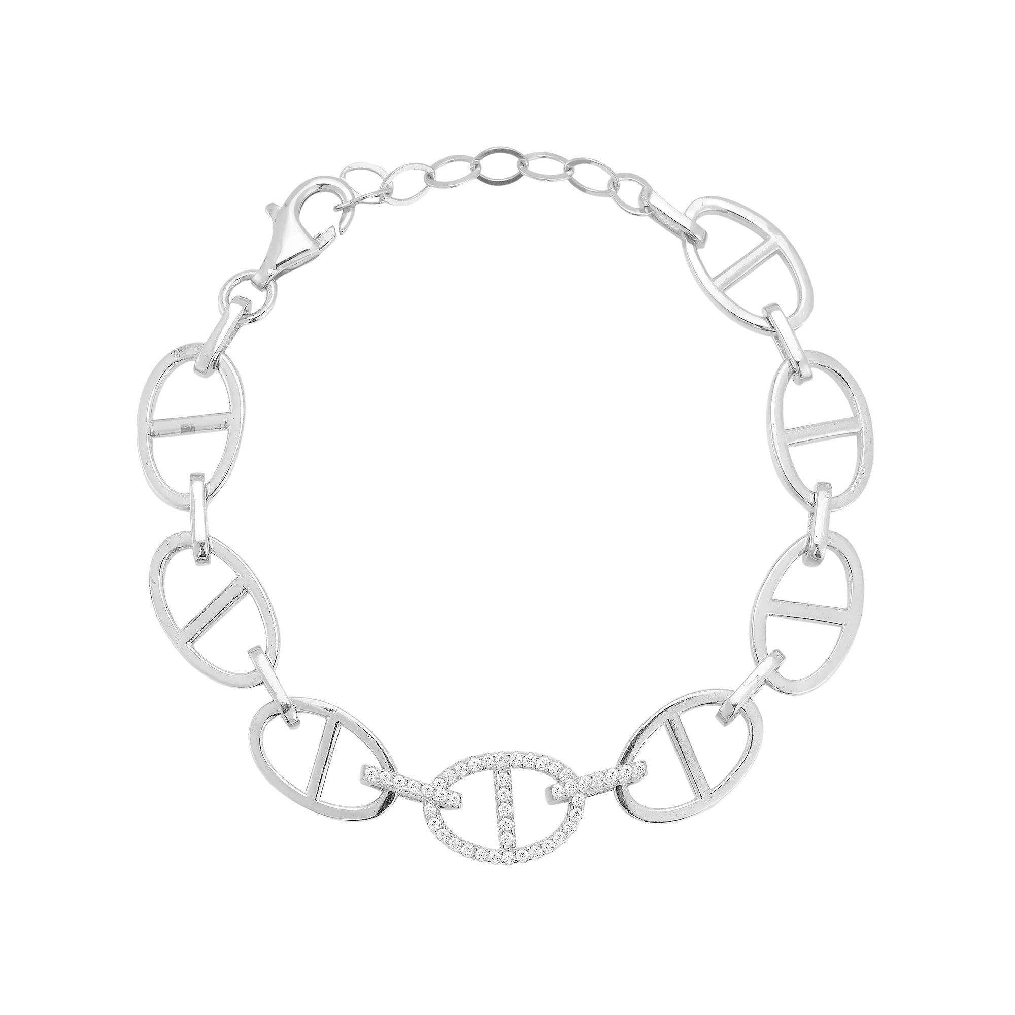 Sunkissed Sterling Cubic Zirconia Mariner Link Bracelet, Women's, Size: 7", Silver Tone Product Image