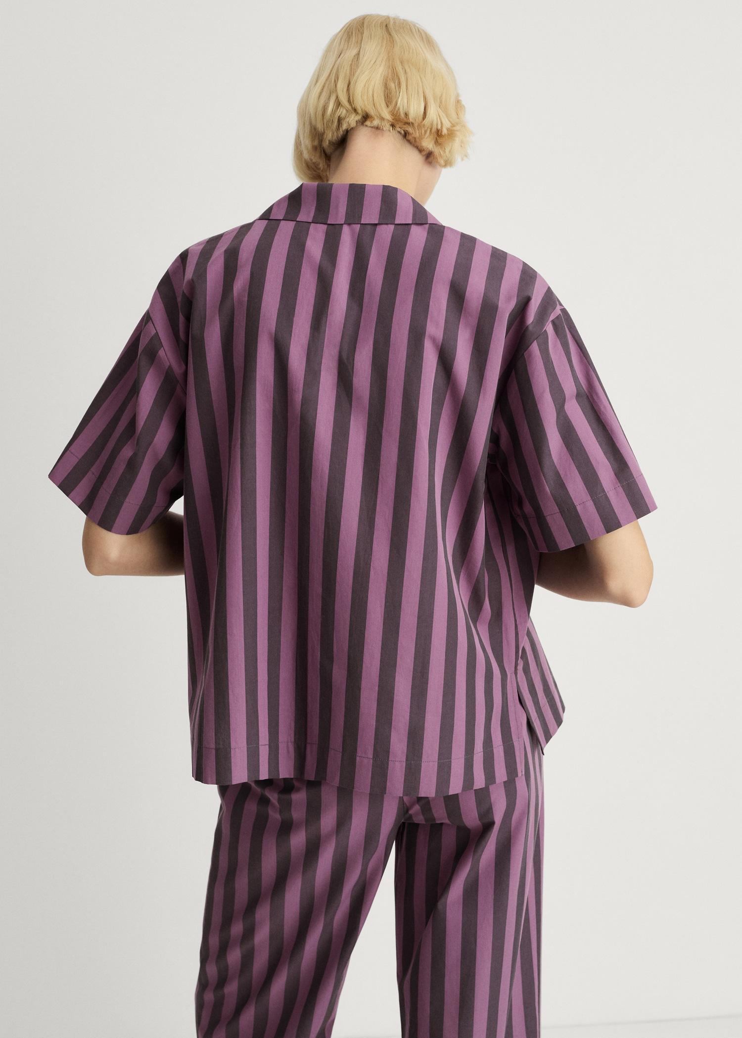 Two-tone woven striped short shirt - Women | MANGO USA Product Image