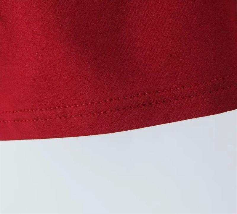 Long Sleeve V-Neck Plain Tie Back Crop Top Product Image