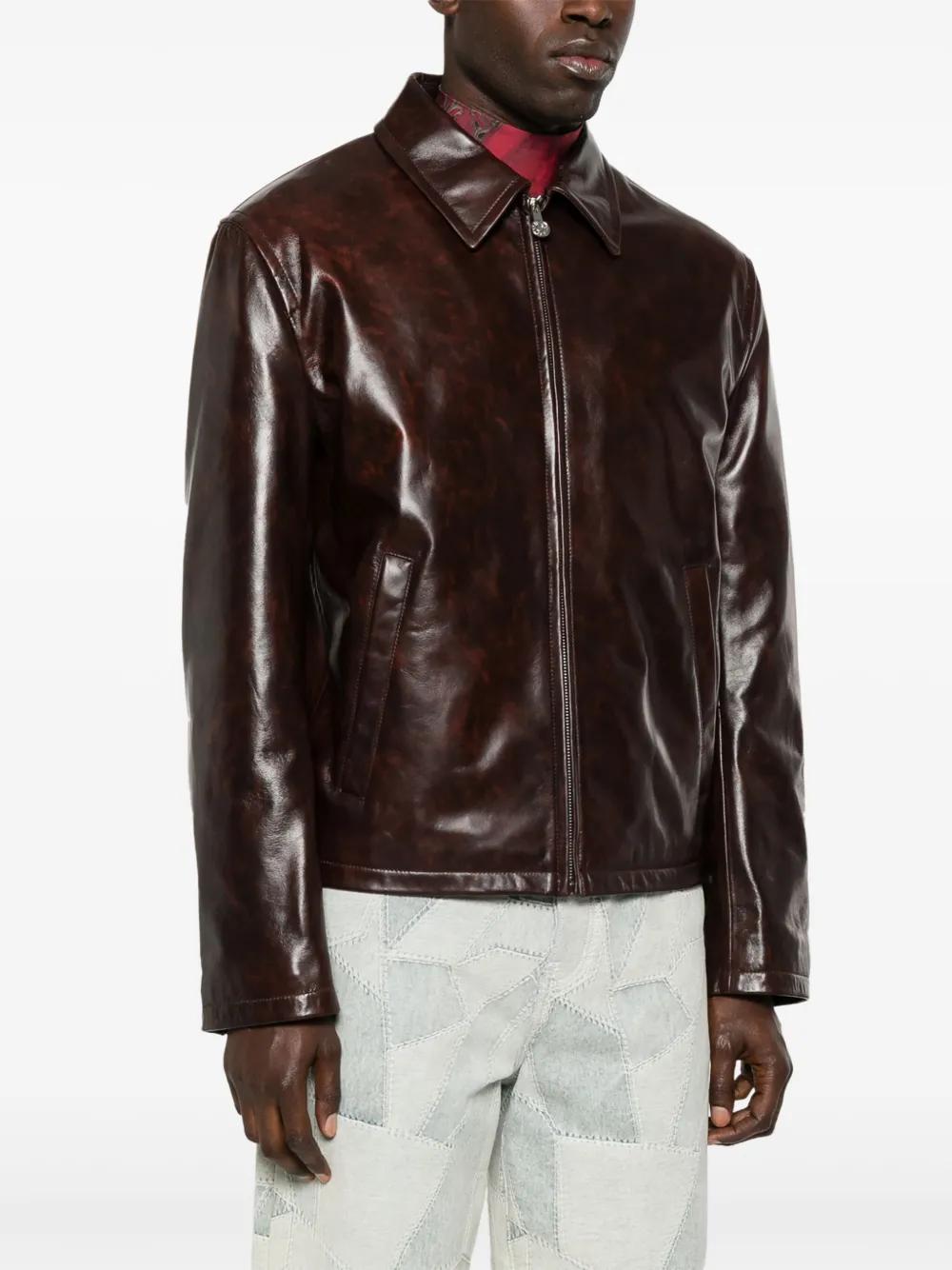 zip-up leather jacket Product Image