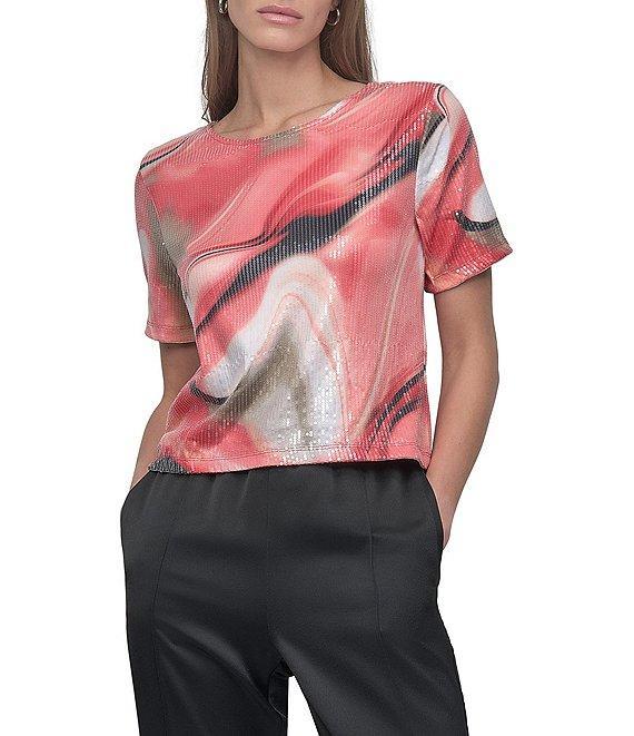 DKNY by Donna Karan Short Sleeve Crew Neck Marble Printed Tee Product Image