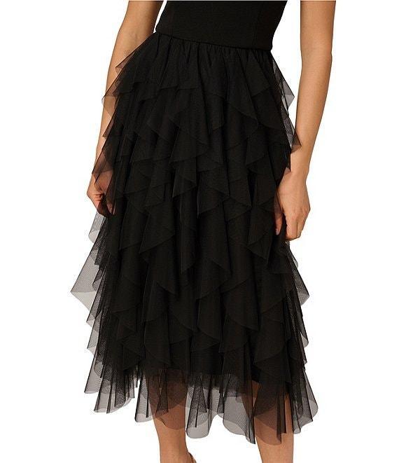 Adrianna by Adrianna Papell Crepe Knit One Shoulder Sleeveless Ruffle Mesh A-Line Gown Product Image